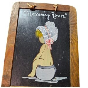 Vintage Necessary Room Hand Painted Wood Chalkboard Sign by Allyson